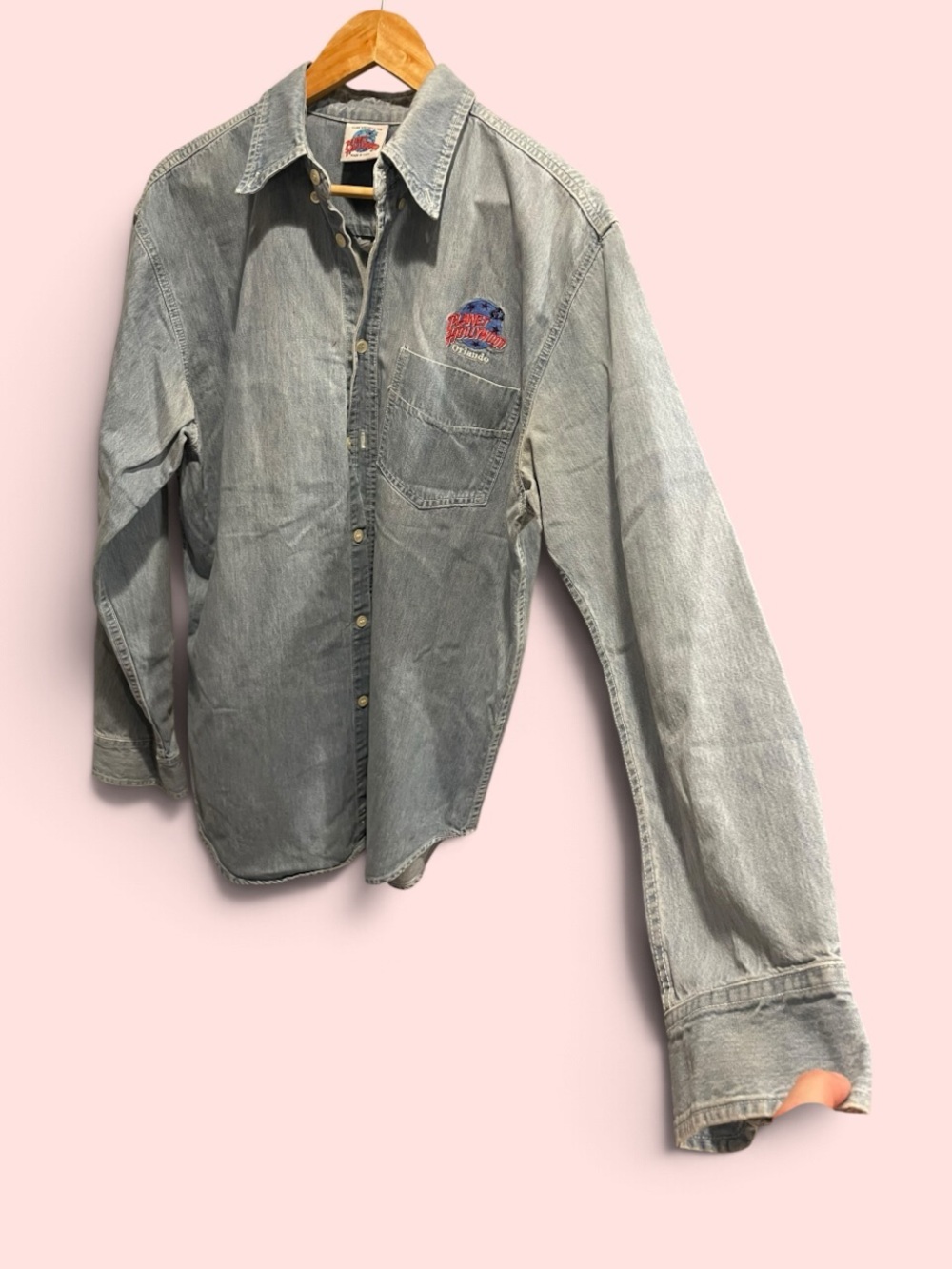 Classic cotton 90 denim Planet Hollywood work shirt logo button front workwear